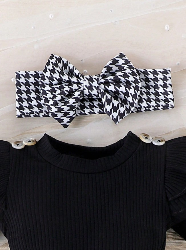 Baby Girl Houndstooth Outfit with Headband and Socks, Infant Toddler Dress Set, Black and White Baby Clothes for Fall Photos