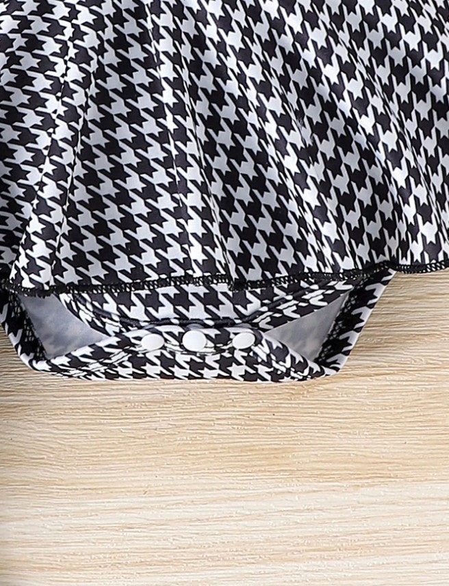 Baby Girl Houndstooth Outfit with Headband and Socks, Infant Toddler Dress Set, Black and White Baby Clothes for Fall Photos