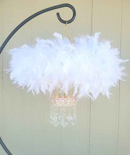 Elegant Feather and Crown Mobile with Crystals