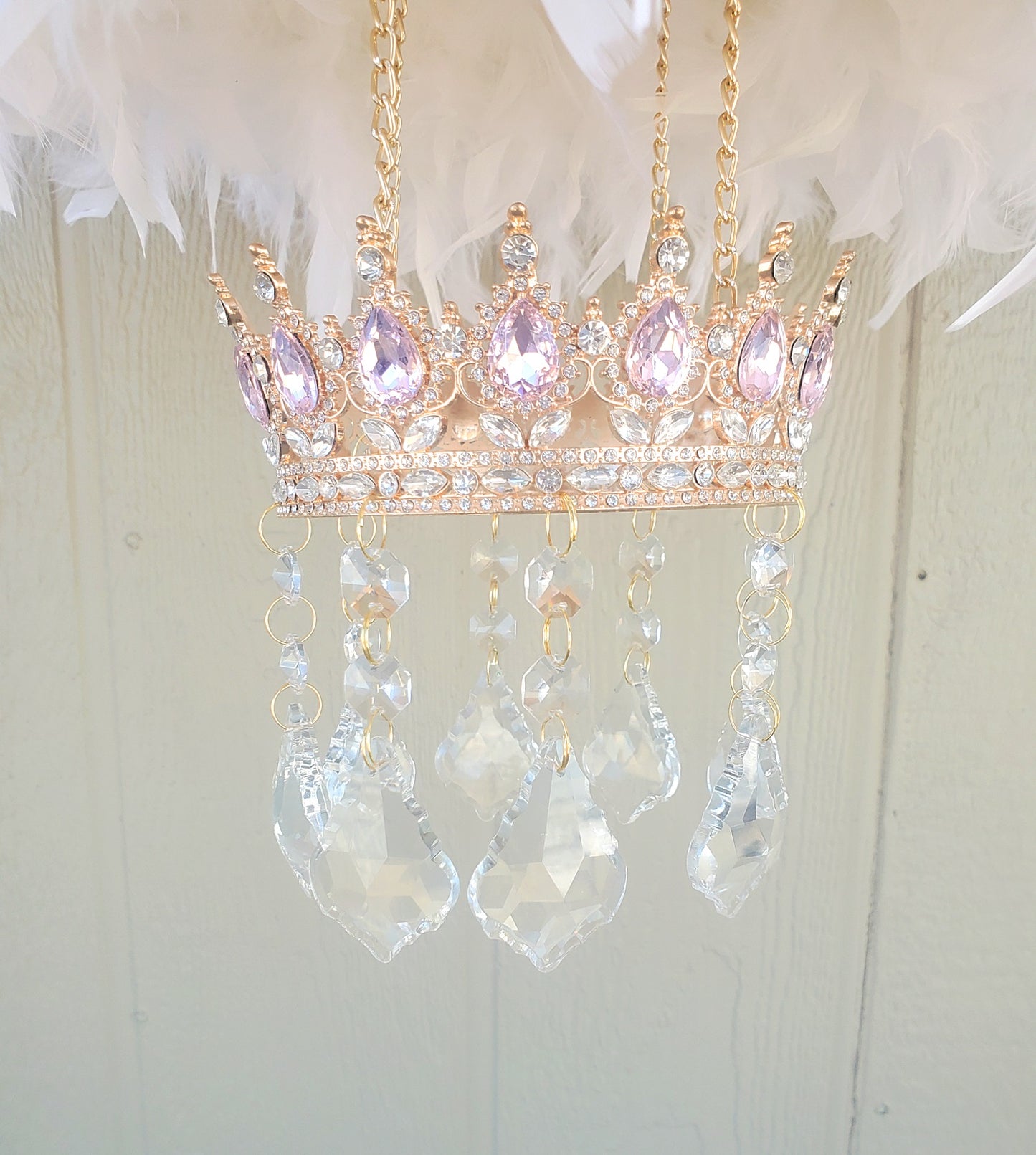 Elegant Feather and Crown Mobile with Crystals