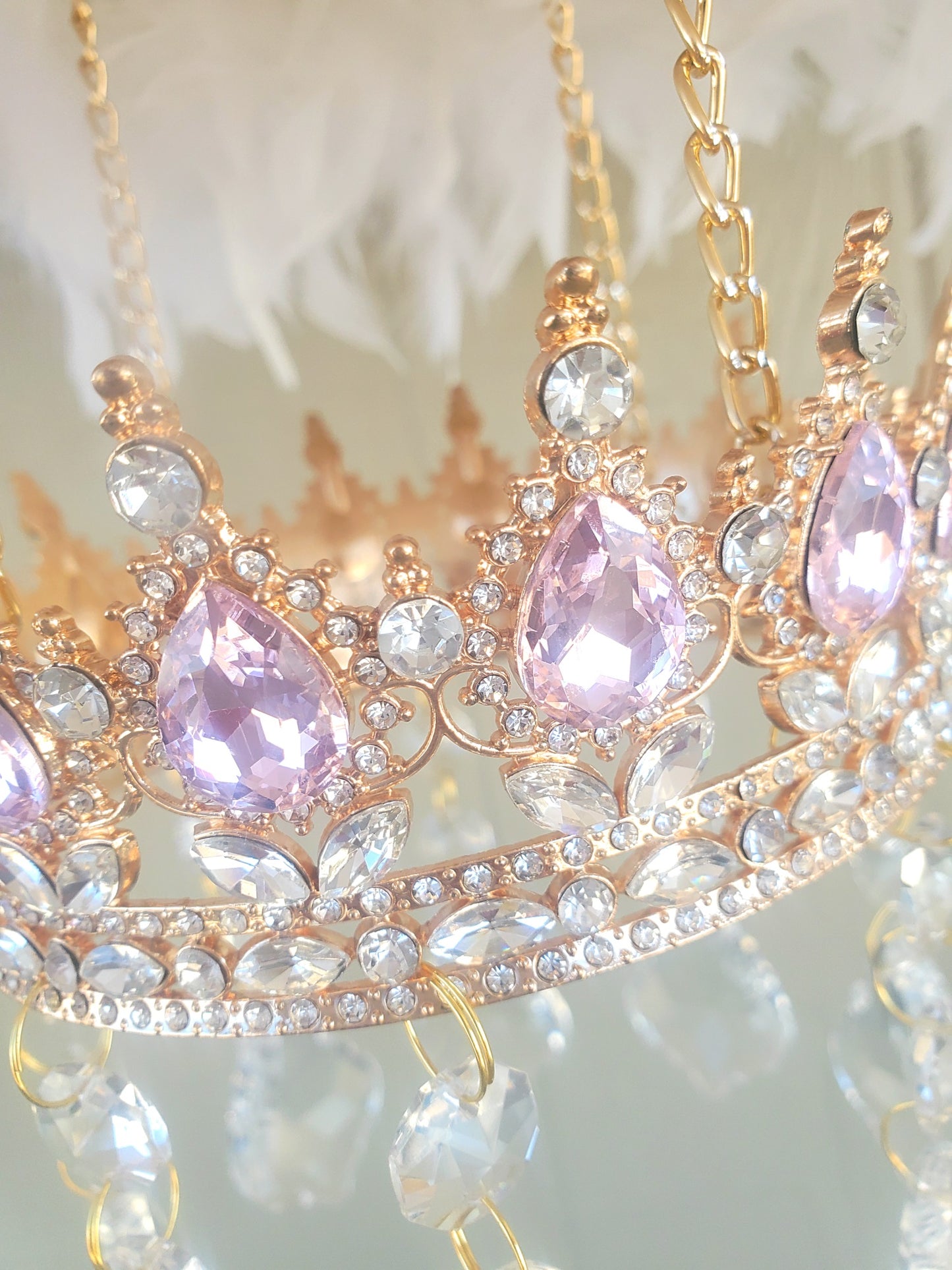 Elegant Feather and Crown Mobile with Crystals