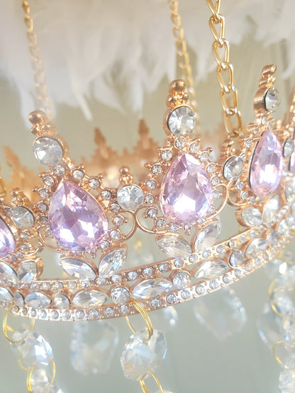 Elegant Feather and Crown Mobile with Crystals