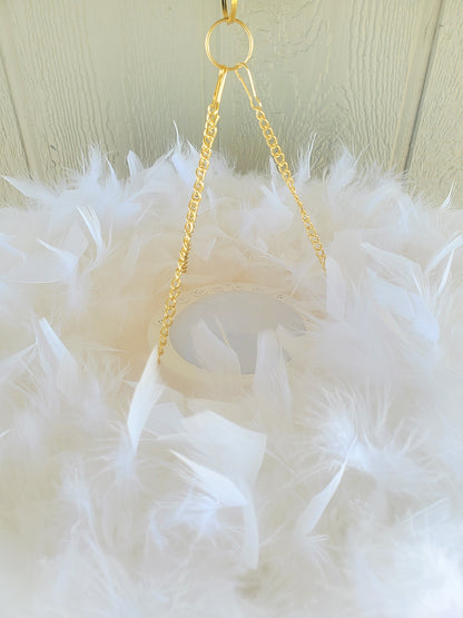 Elegant Feather and Crown Mobile with Crystals