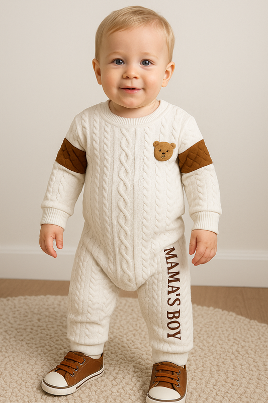 Mama's Boy 2 Piece Textured Patchwork Bear Pant Set