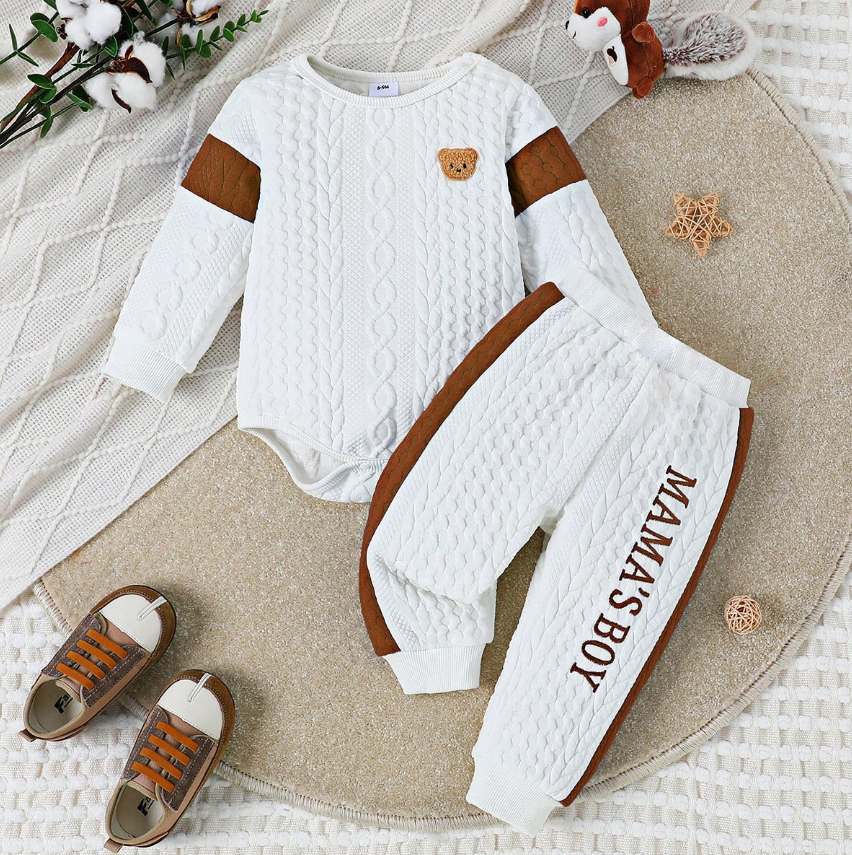 Mama's Boy 2 Piece Textured Patchwork Bear Pant Set