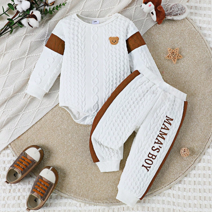 Mama's Boy 2 Piece Textured Patchwork Bear Pant Set