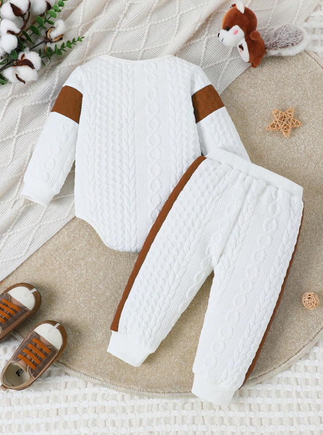 Mama's Boy 2 Piece Textured Patchwork Bear Pant Set