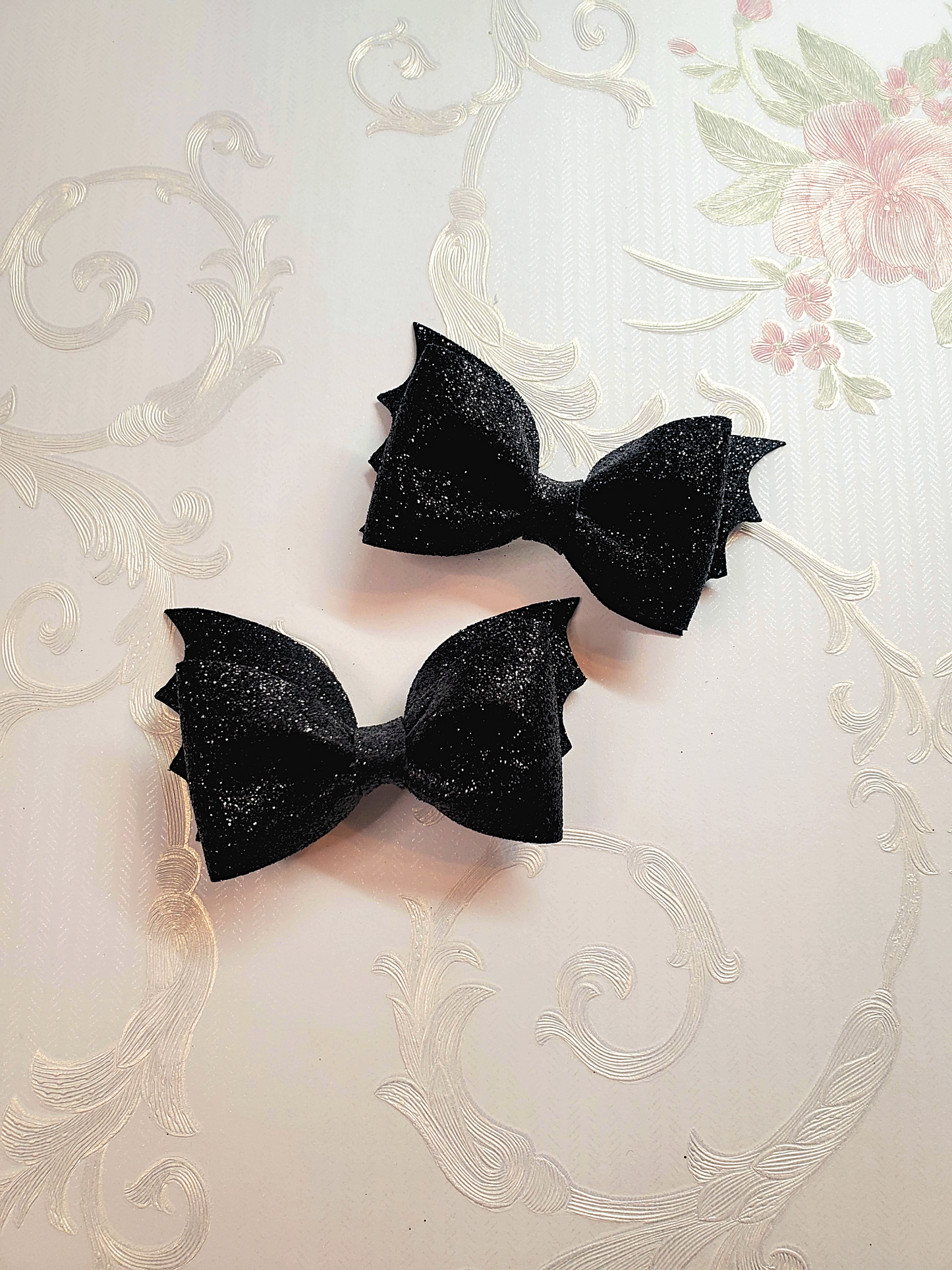 Black Glitter Bat Hair Bow for Girls