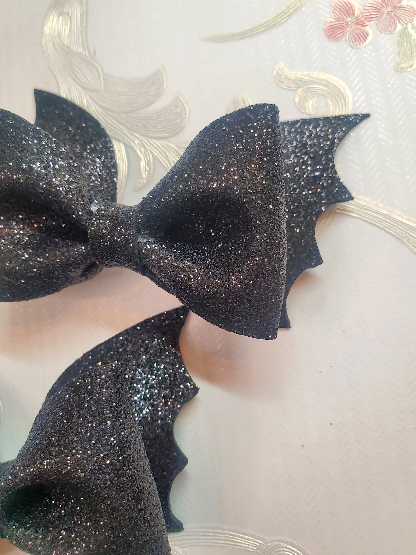 Black Glitter Bat Hair Bow for Girls