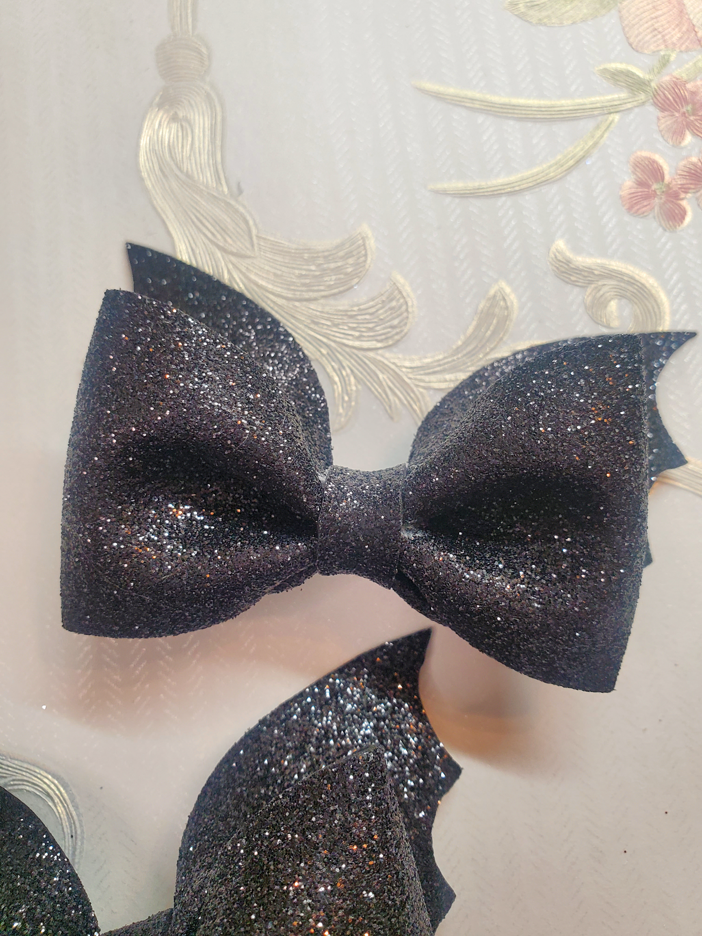 Black Glitter Bat Hair Bow for Girls