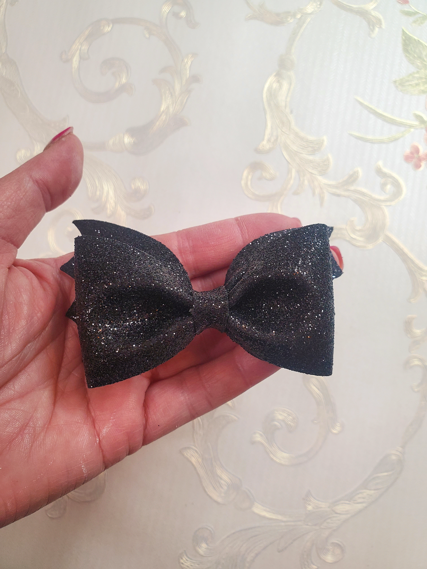 Black Glitter Bat Hair Bow for Girls