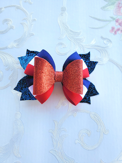 Red White Blue Glitter Hair Bow for Girls