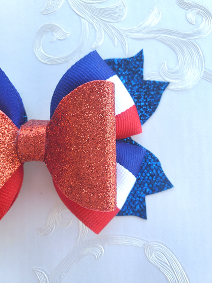 Red White Blue Glitter Hair Bow for Girls