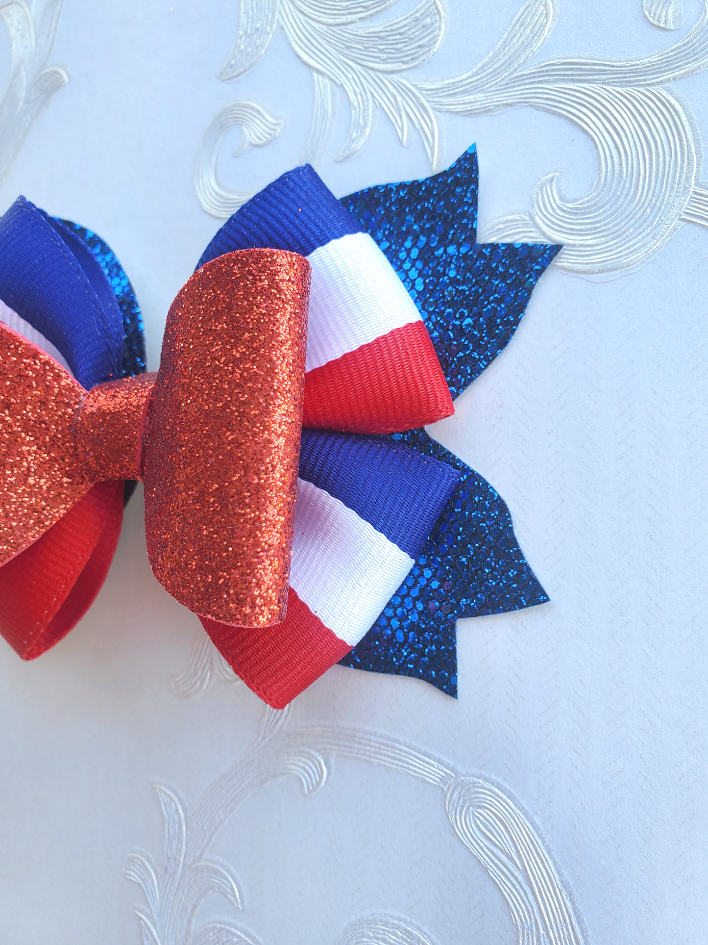 Red White Blue Glitter Hair Bow for Girls