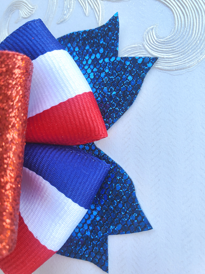 Red White Blue Glitter Hair Bow for Girls