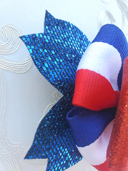 Red White Blue Glitter Hair Bow for Girls