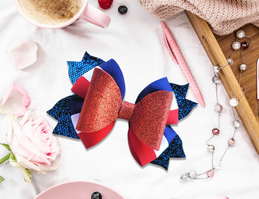 Red White Blue Glitter Hair Bow for Girls