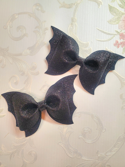 Black Glitter Bat Hair Bow for Girls