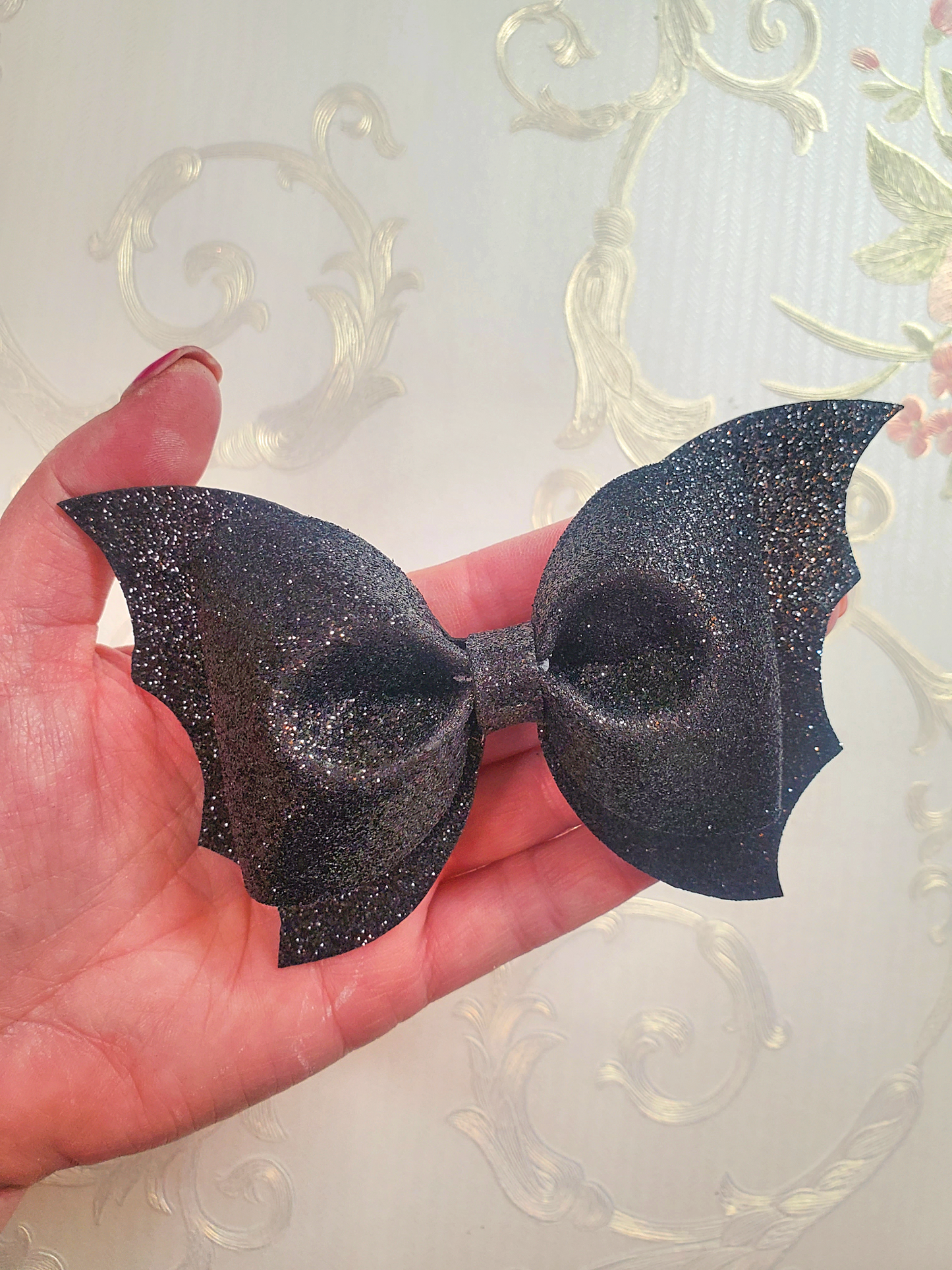 Black Glitter Bat Hair Bow for Girls