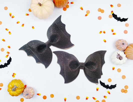 Black Glitter Bat Hair Bow for Girls