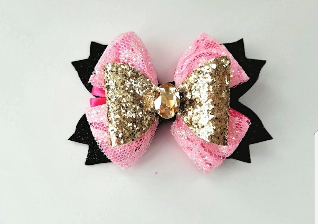 Pink and Gold Glitter Hair Bow for Girls