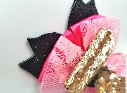 Pink and Gold Glitter Hair Bow for Girls
