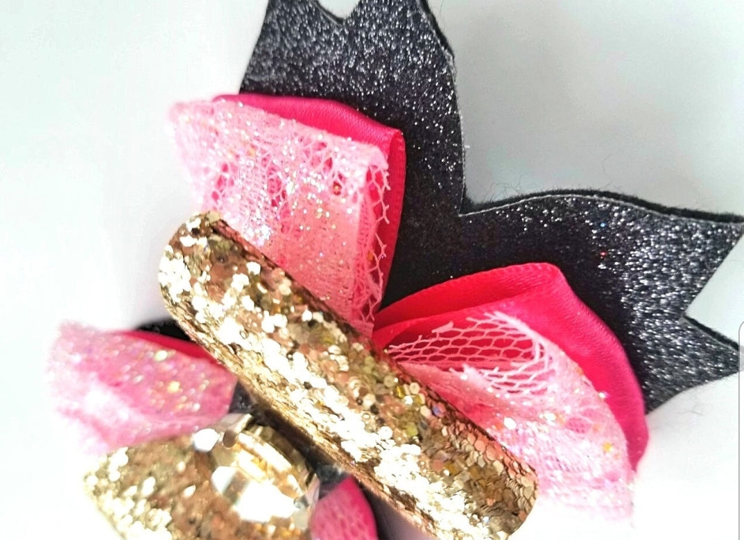 Pink and Gold Glitter Hair Bow for Girls