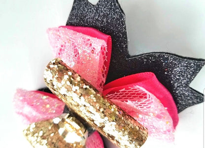 Pink and Gold Glitter Hair Bow for Girls