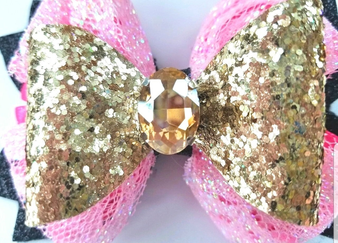 Pink and Gold Glitter Hair Bow for Girls