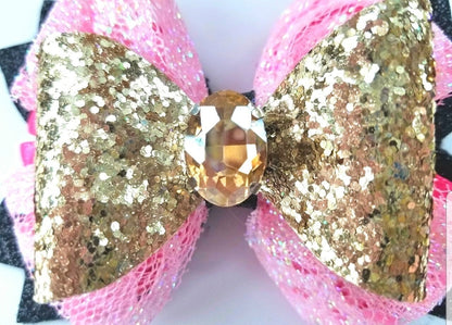 Pink and Gold Glitter Hair Bow for Girls
