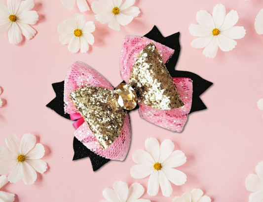 Pink and Gold Glitter Hair Bow for Girls