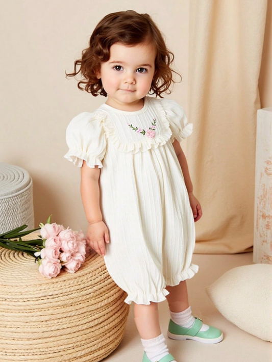 Vintage-Inspired Floral Embroidered Romper