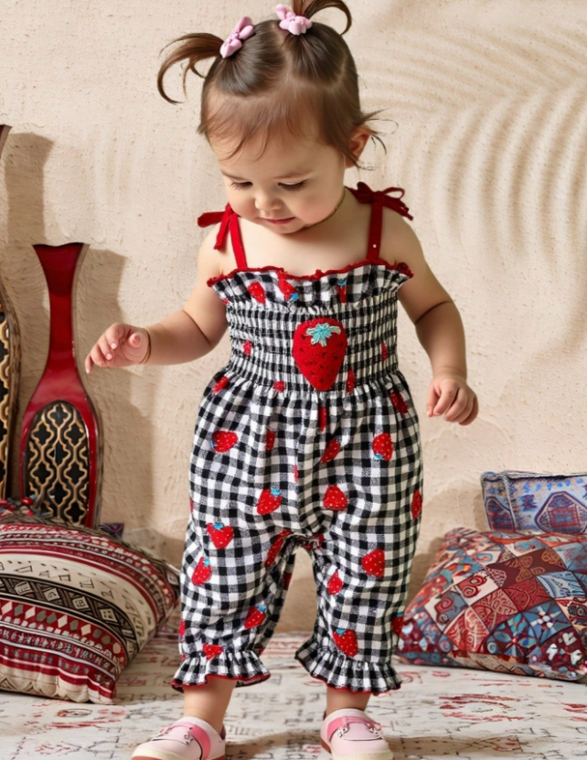 Sweet Strawberry Gingham Baby Romper