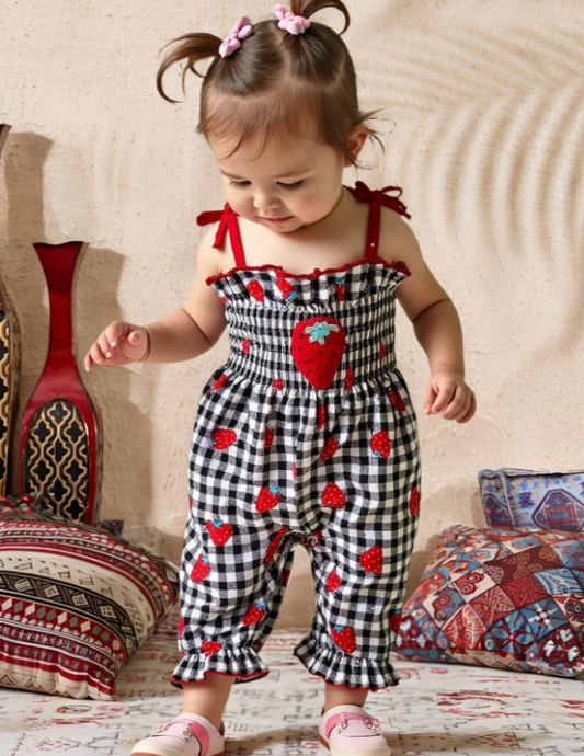 Sweet Strawberry Gingham Baby Romper