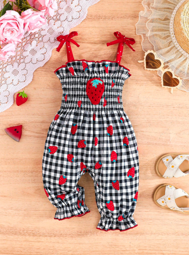 Sweet Strawberry Gingham Baby Romper