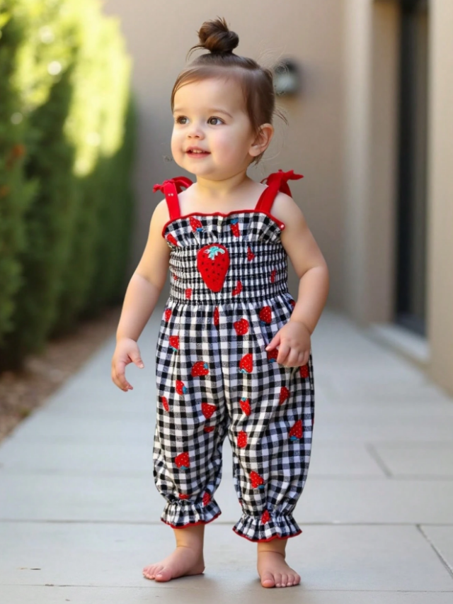 Sweet Strawberry Gingham Baby Romper