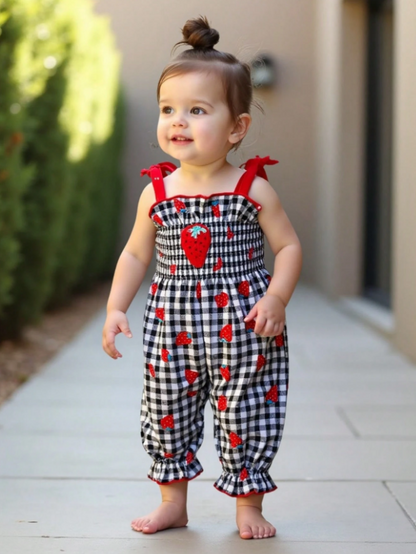 Sweet Strawberry Gingham Baby Romper
