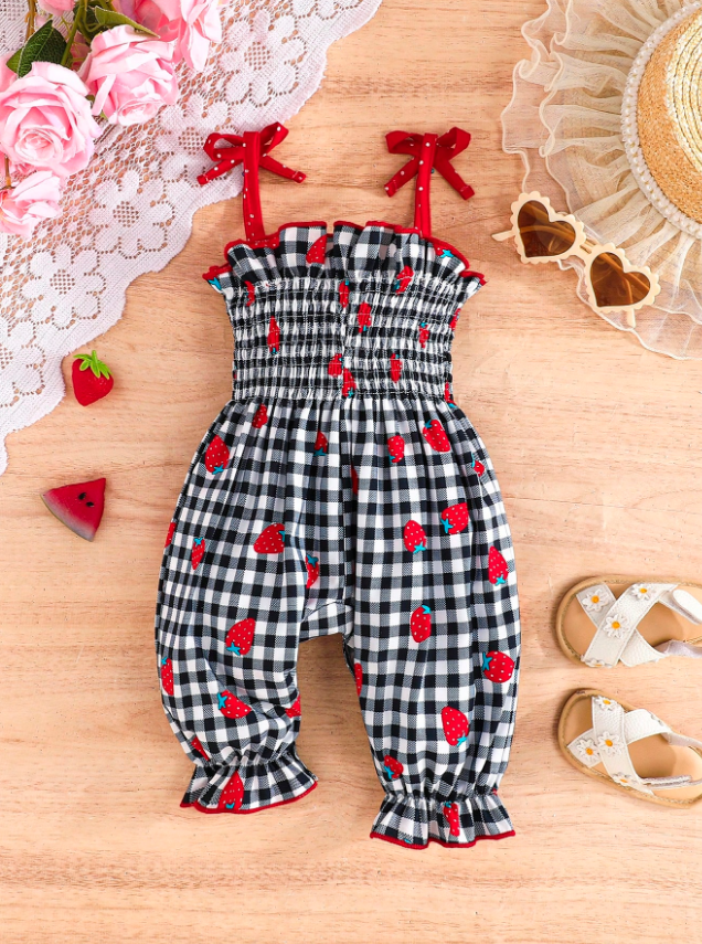 Sweet Strawberry Gingham Baby Romper