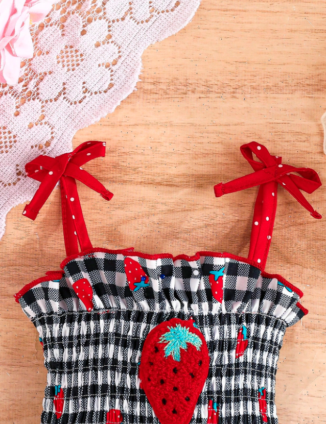Sweet Strawberry Gingham Baby Romper