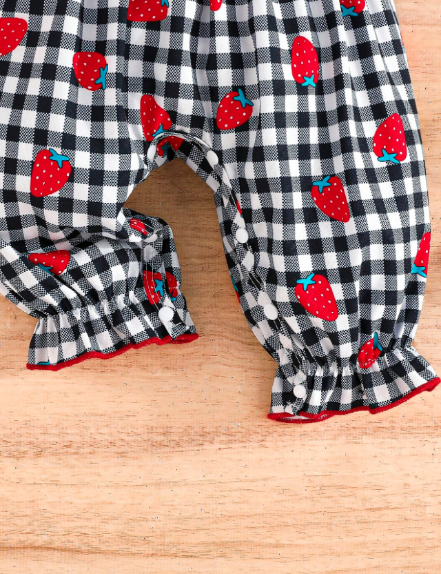 Sweet Strawberry Gingham Baby Romper