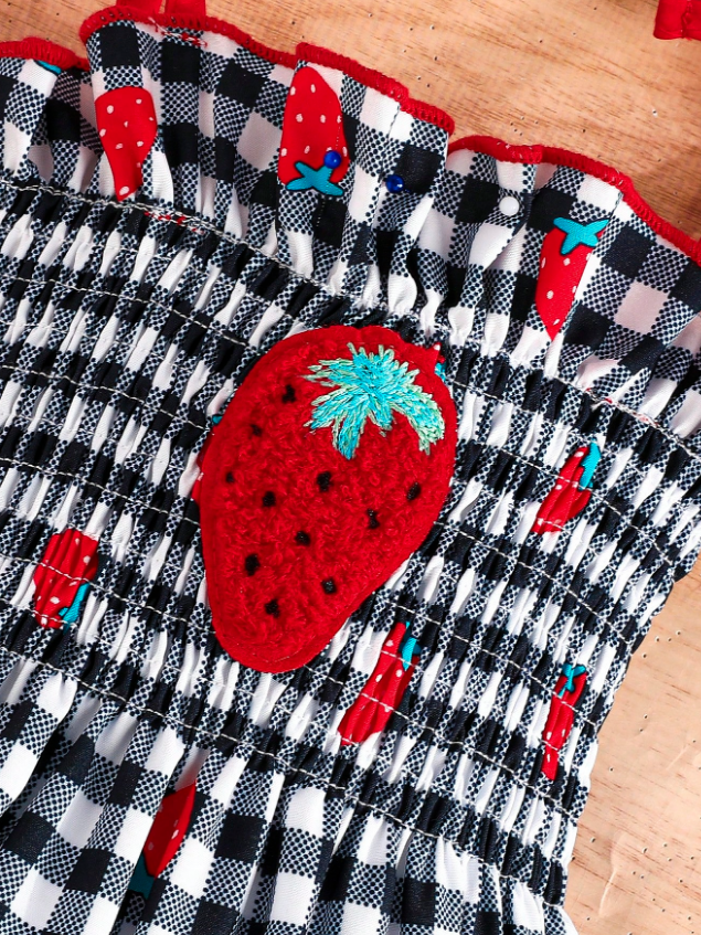 Sweet Strawberry Gingham Baby Romper