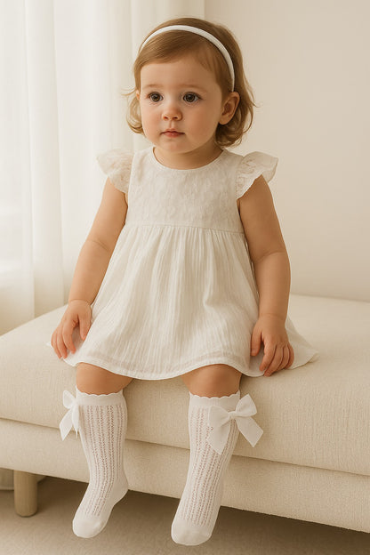 Baby Girl White Mesh Bow Socks, Toddler Lace Knee High Socks, Cute Knit Socks for Girls, Dressy Baby Socks, Infant Party Socks